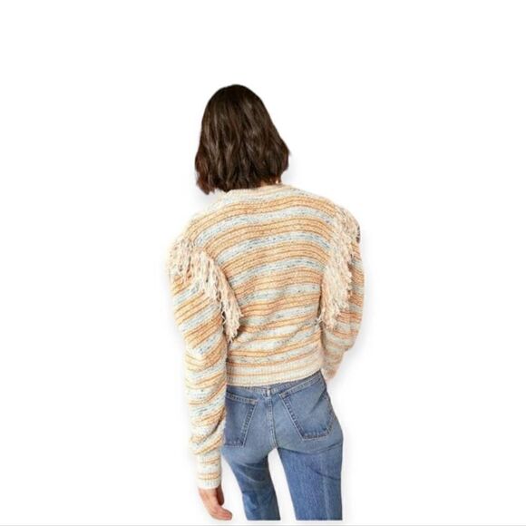 Ulla Johnson Arquette Fringed Striped Cotton-Blend Pullover Sweater in Bergamot - Picture 2 of 16